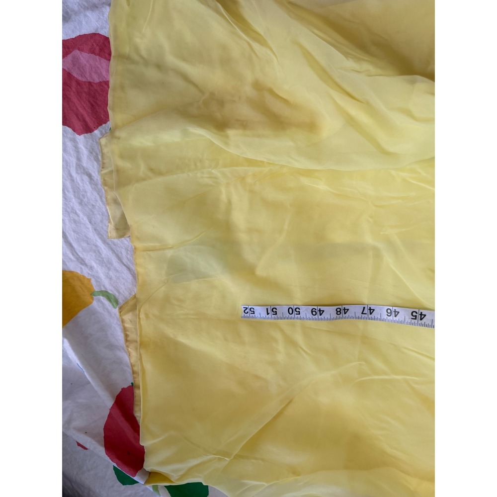Vintage 60s Yellow Chiffon Maxi Dress Cape Back Bow Empire Waist Floral Damask - Picture 6 of 8